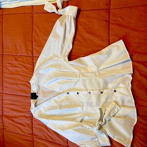 Cinched waist white blouse with bow details